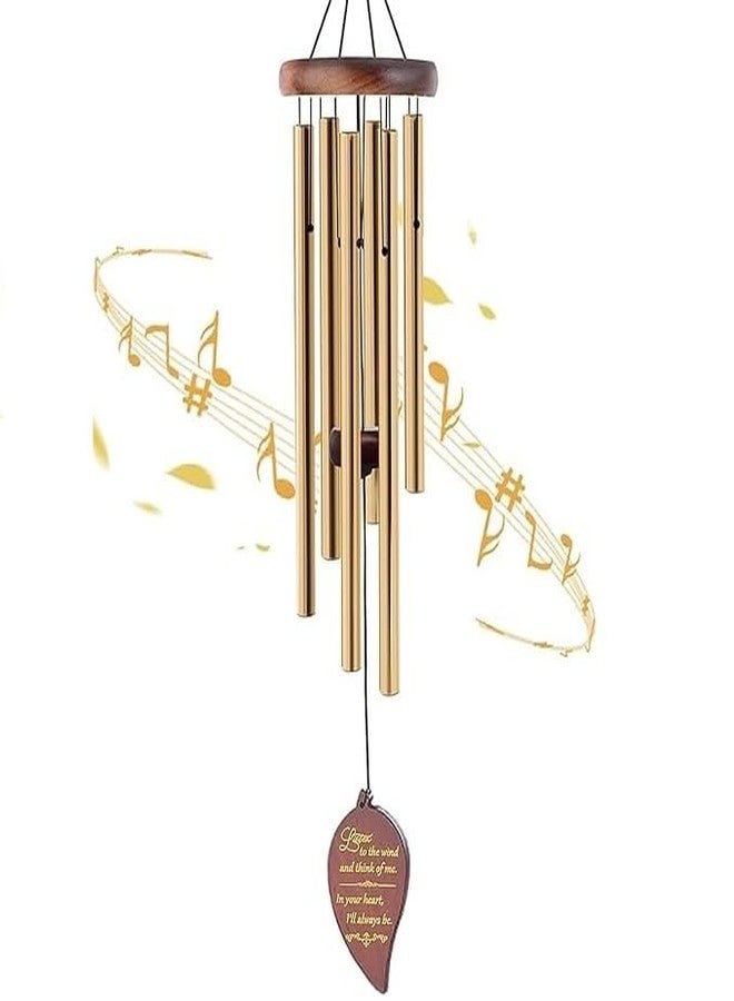Bitnex Large Aluminium Wind Chimes,27 Inch 6 Rustproof Aluminum Tubes Wooden Wind Bell Sympathy Romantic Wind Chimes for Outside, Best Gift for Outdoor, Garden, Patio Decoration (Golden) - Image 1
